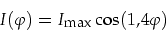 \begin{displaymath}
I(\varphi )=I_{\mbox{\footnotesize max}} \cos(1,4\varphi )
\end{displaymath}