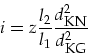 \begin{displaymath}
i=z\frac{l_2}{l_1}\frac{d^2_{\mbox{\footnotesize KN}}}{d^2_{\mbox{\footnotesize KG}}}
\end{displaymath}